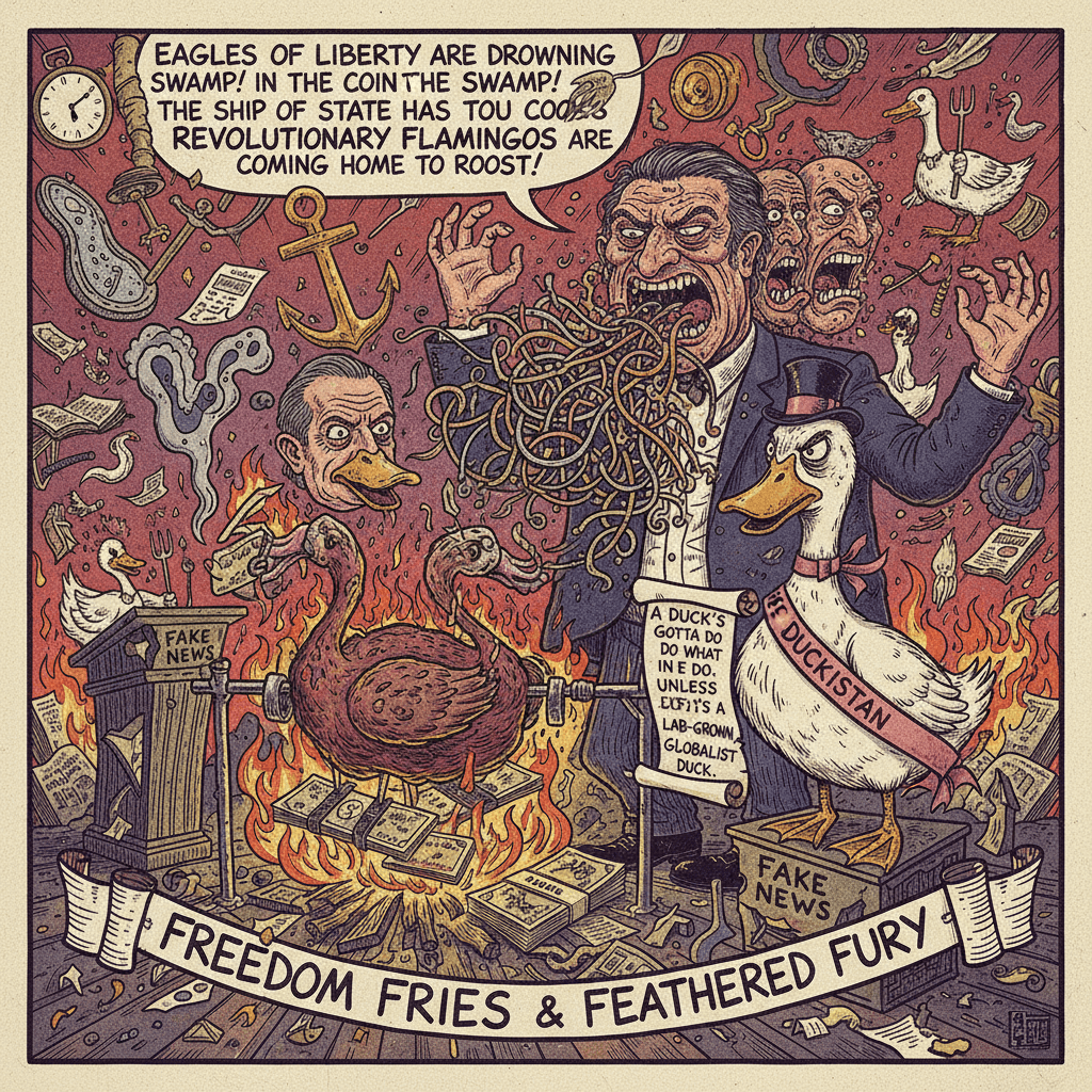 Farage & Bannon roasted w/ mixed metaphors & a stray duck moral