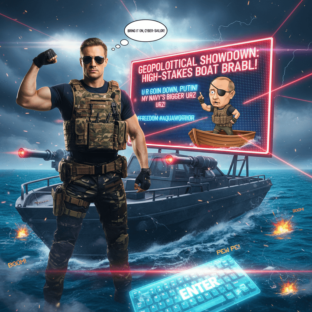 Defence Secretary cosplays as action hero, challenges Putin to boat race