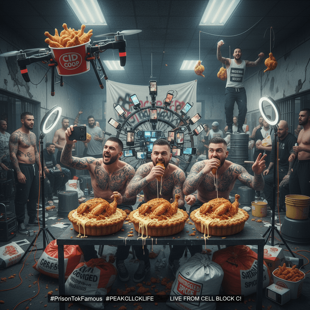 inmates filming mukbangs with smuggled chicken cottage, peak prison content