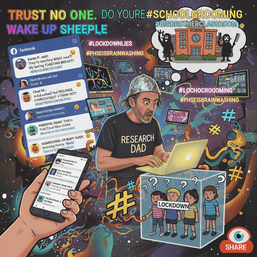 Dad convinced school lockdowns are actually grooming via hashtags