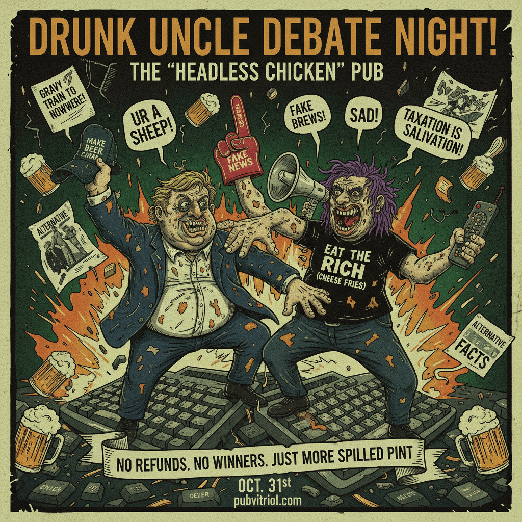 Drunk uncle energy meets political discourse, neither side wins