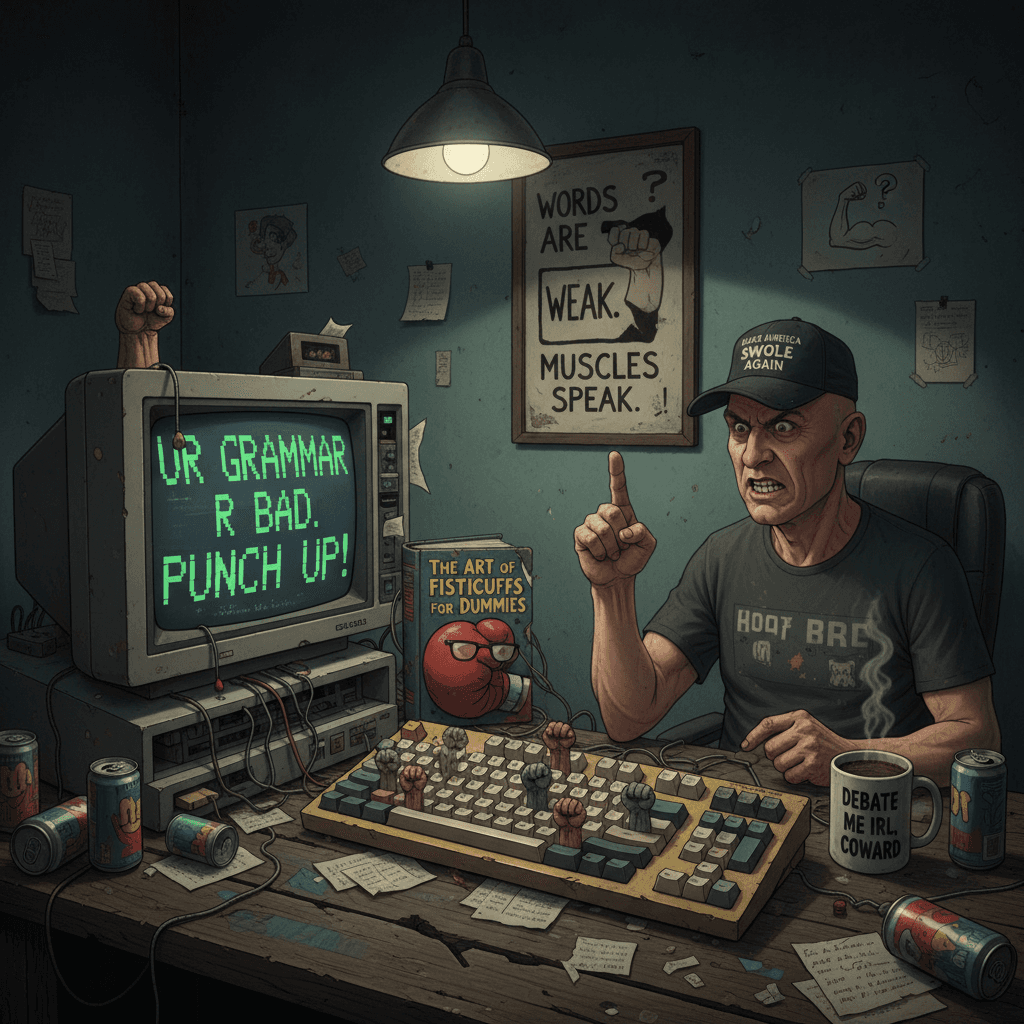 toxic masculinity starter pack: grammar errors + fighting advice