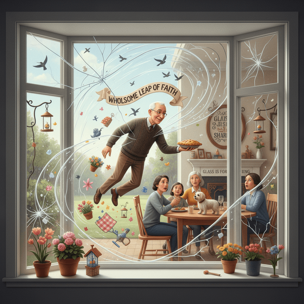 kind-hearted man demonstrates parkour skills through residential glass