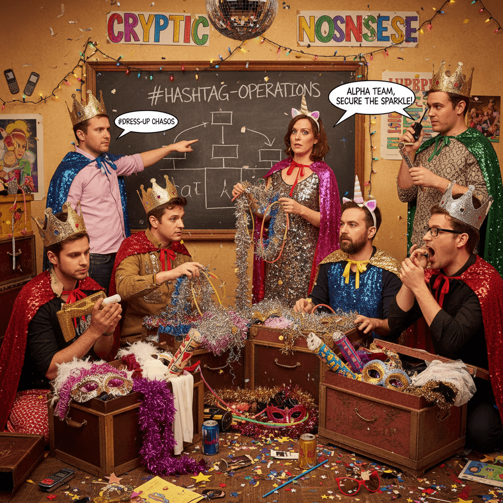 adults unironically organizing 'operations' over fancy dress boxes