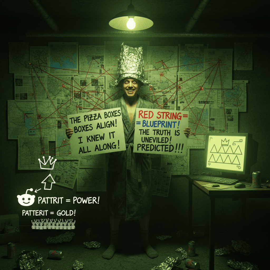 tinfoil hat guy discovers pattern-matching, thinks he's nostradamus