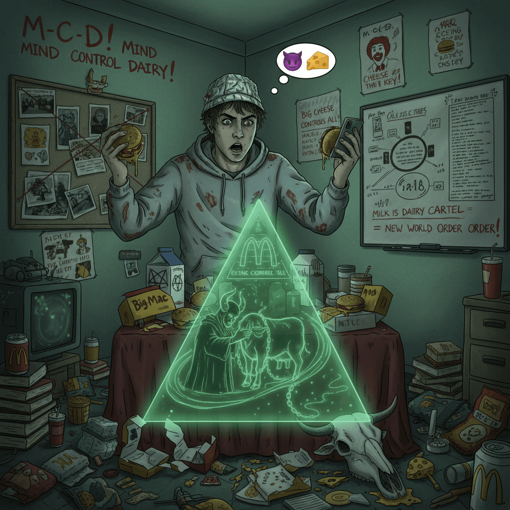 man can't order a Big Mac without invoking satanic dairy cartels