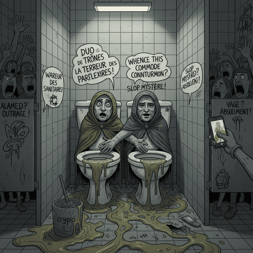 mysterious toilet couple spotted, no context provided, everyone alarmed